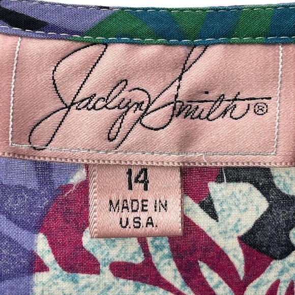 Vintage 90s Purple Leaf Print Boxy Blouse Tropical Cotton Tie Front Jaclyn Smith - Picture 4 of 13